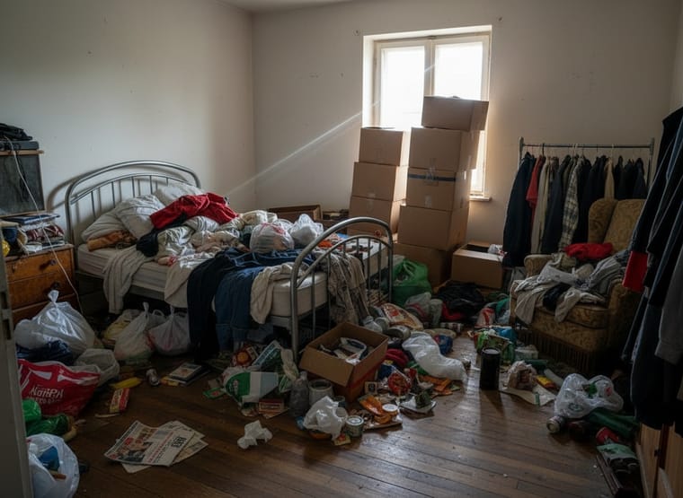 Vermülltes Schlafzimmer